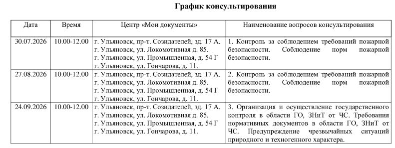 График на июль-сентябрь 2026 года График